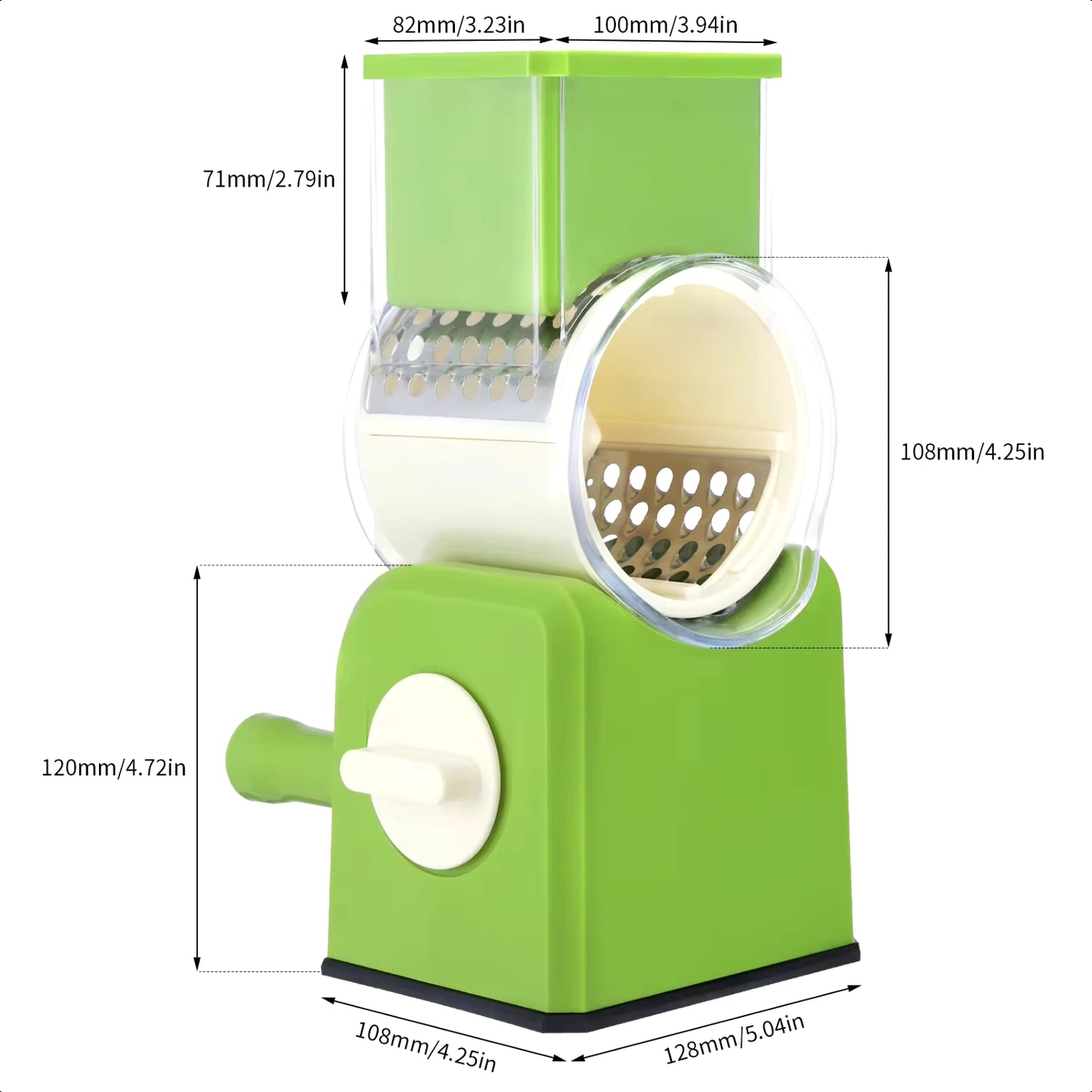 New 3 in 1 Rotary Cheese Grater, Manual Vegetable Slicer, Shredder with Handle & Strong Suction Base, 3 Interchangeable Blades