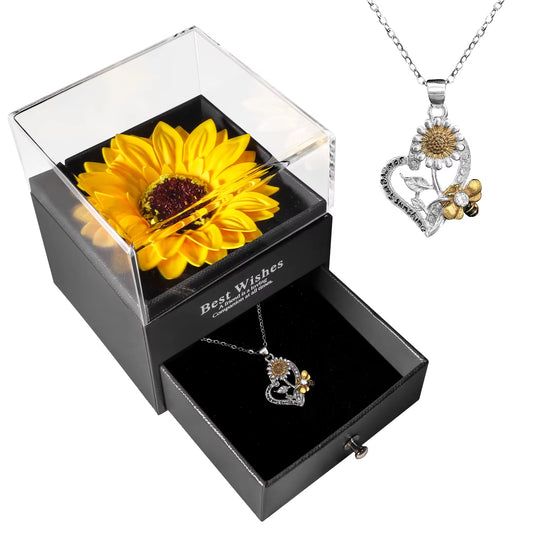 Gifts for Girlfriend Unfade Flower Eternal Rose Jewelry Box 100 Languages I Love You Necklace Wedding Valentines Gift for Women